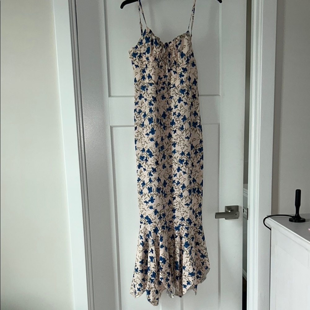 Commense cream and blue Ruffled Maxi Dress
